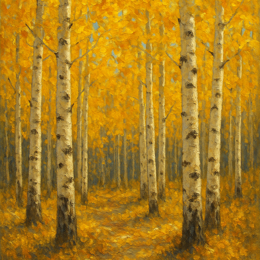 Golden Aspen Forest Landscape Oil Painting - 100% Hand-Painted Master Oil Painting