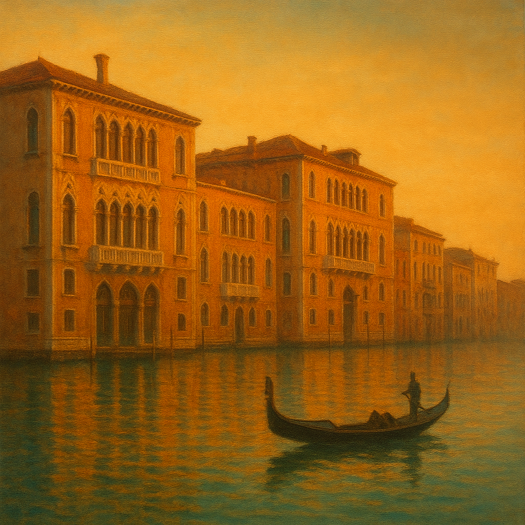 Venetian Canal Palaces at Golden Hour No. 11 Oil Painting - View 1