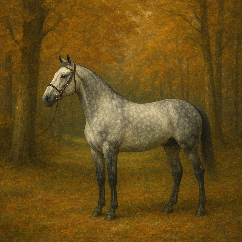 Dappled Grey Hunter in Autumn Woodland No. 7 Oil Painting 100% Hand Painted Oil on Belgian Linen Canvas, Original Fine Art Wall Decor