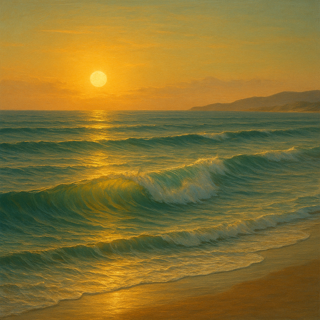 Golden Hour Sunlight on Ocean Swells No. 10 Oil Painting 100% Hand Painted Oil on Belgian Linen Canvas, Original Fine Art Wall Decor
