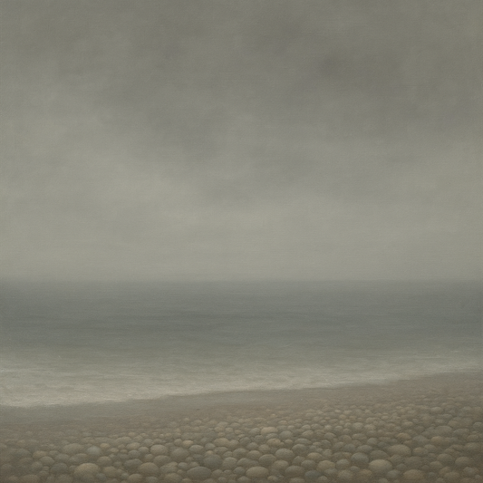 Overcast Coastal Fog & Wet Pebble Shingle No. 10 Oil Painting - View 1