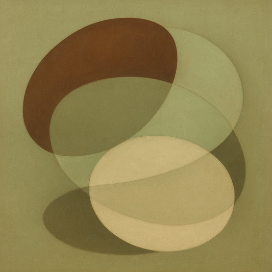 Floating Ellipse Harmony in Walnut & Pale Sage No. 11 Oil Painting 100% Hand Painted Oil on Belgian Linen Canvas, Original Fine Art Wall Decor