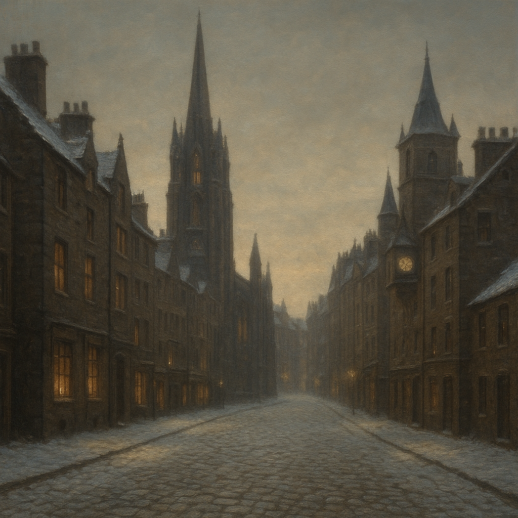 Edinburgh Old Town Royal Mile in Snow No. 26 Oil Painting 100% Hand Painted Oil on Belgian Linen Canvas, Original Fine Art Wall Decor