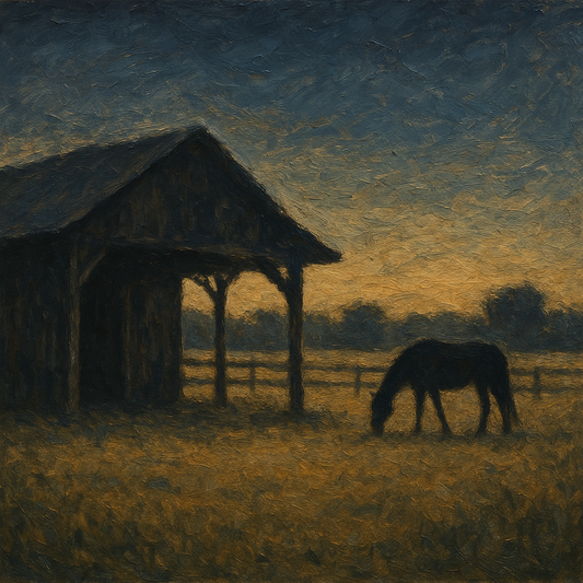 Rustic Equestrian Stable Silhouette Oil Painting - 100% Hand-Painted Master Oil Painting