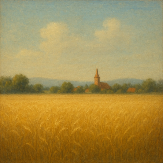 Sun-Drenched Wheatfield & Distant Village No. 3 Oil Painting 100% Hand Painted Oil on Belgian Linen Canvas, Original Fine Art Wall Decor