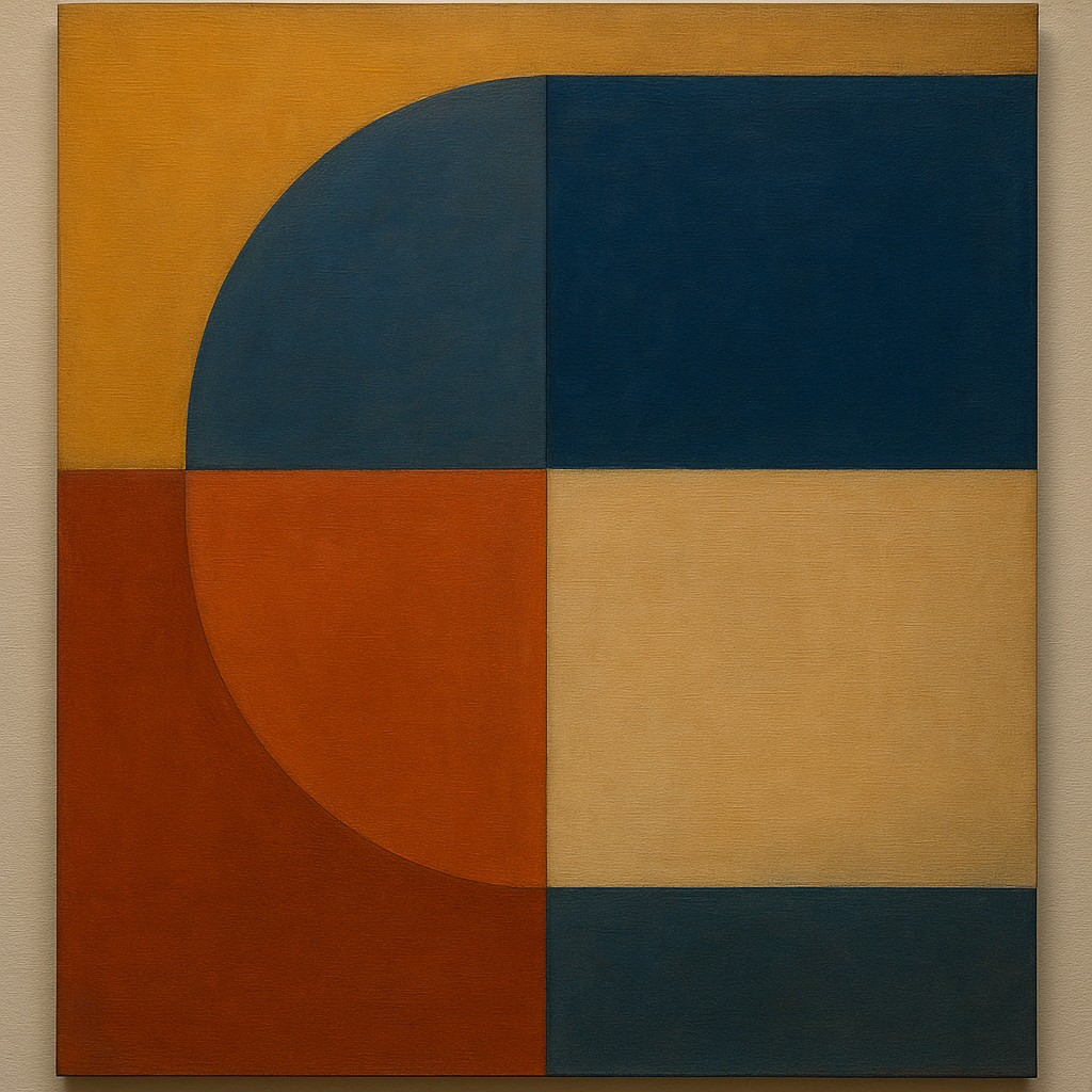 Bauhaus Quadrant Harmony in Primary Earth Tones No. 20 Oil Painting 100% Hand Painted Oil on Belgian Linen Canvas, Original Fine Art Wall Decor
