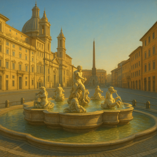 Rome Piazza Fountain in Morning Sunlight No. 22 Oil Painting 100% Hand Painted Oil on Belgian Linen Canvas, Original Fine Art Wall Decor
