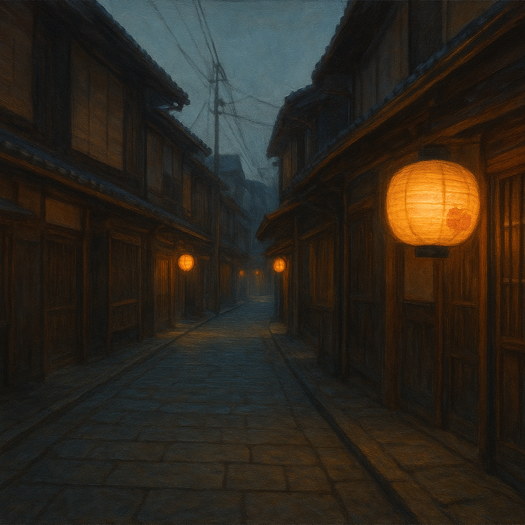 Old Kyoto Gion Alley in Soft Lantern Light No. 7 Oil Painting - View 1
