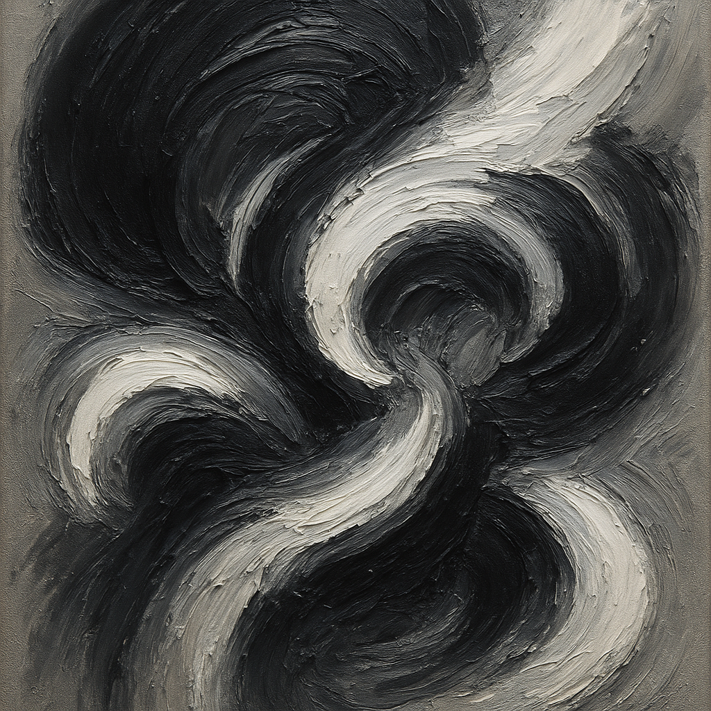 Kinetic Obsidian & Alabaster Abstract Oil Painting - View 1