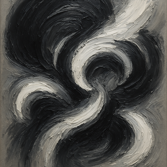 Kinetic Obsidian & Alabaster Abstract Oil Painting - View 1