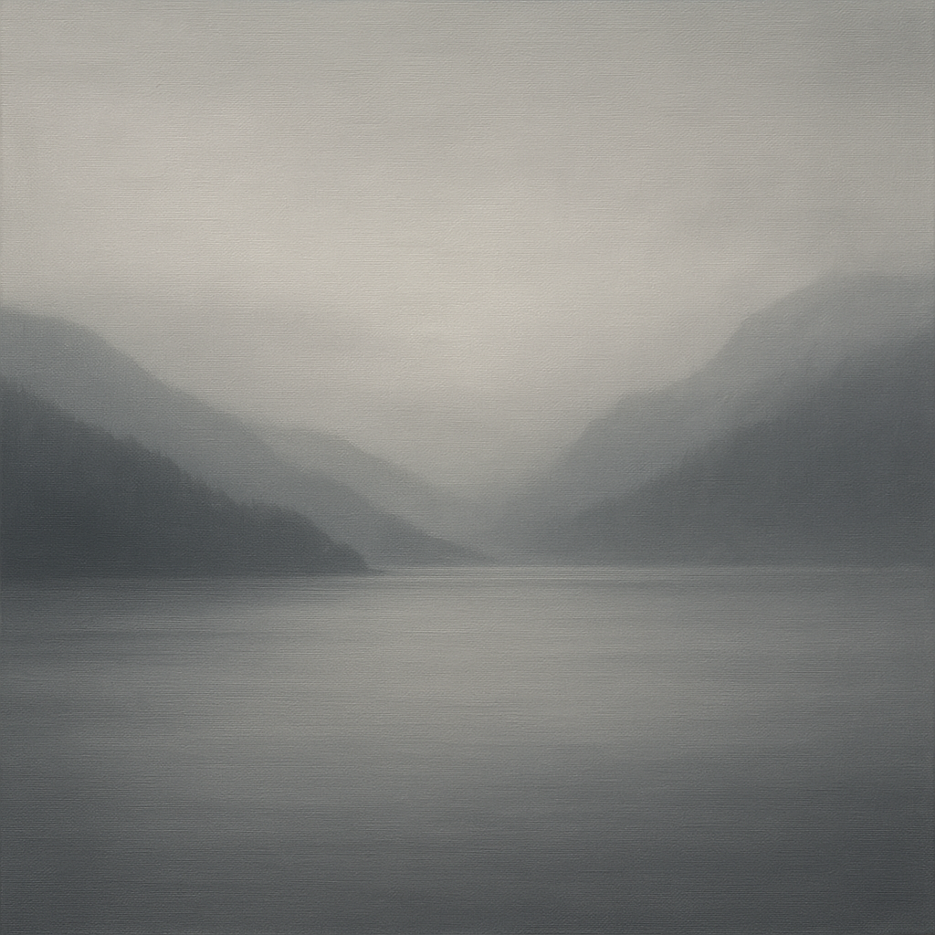Misty Fjord Horizon in Monochromatic Slate No. 19 Oil Painting 100% Hand Painted Oil on Belgian Linen Canvas, Original Fine Art Wall Decor