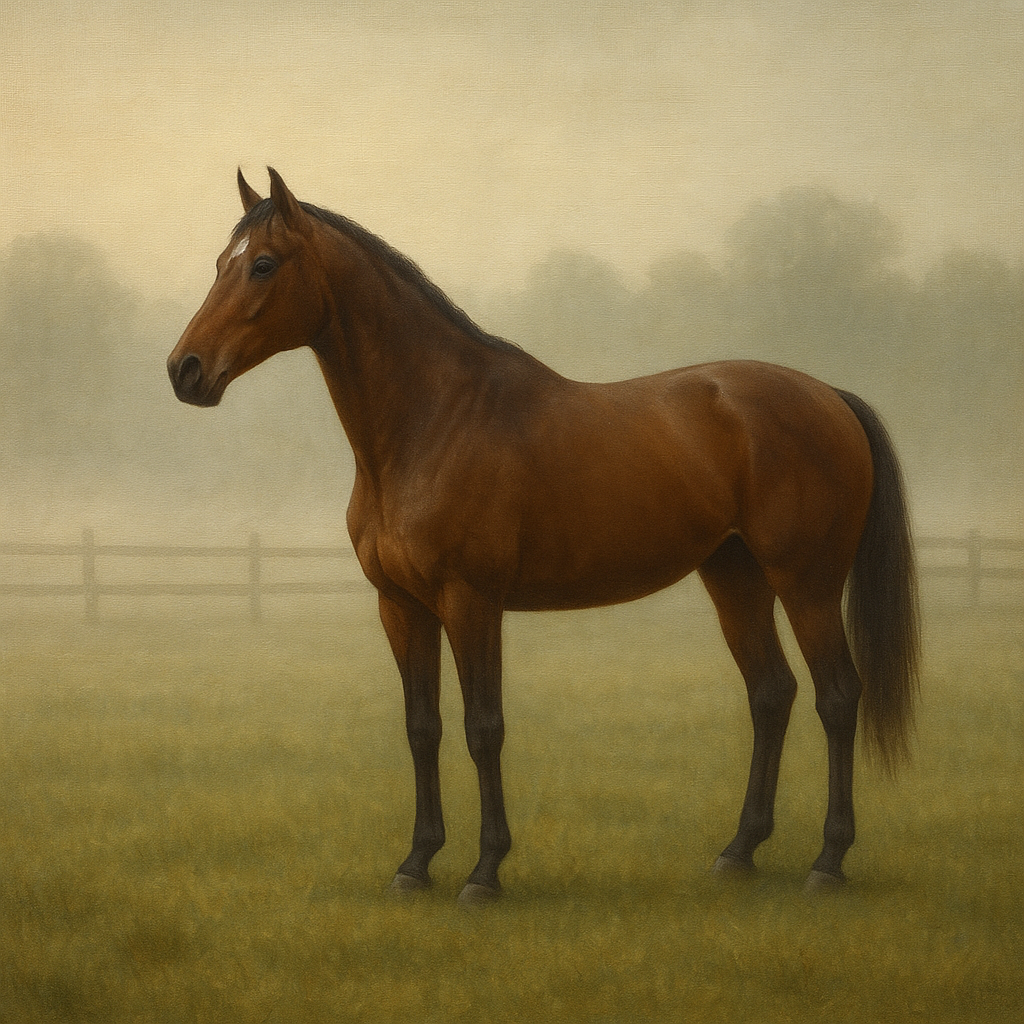 Thoroughbred in Morning Pasture Mist No. 8 Oil Painting 100% Hand Painted Oil on Belgian Linen Canvas, Original Fine Art Wall Decor