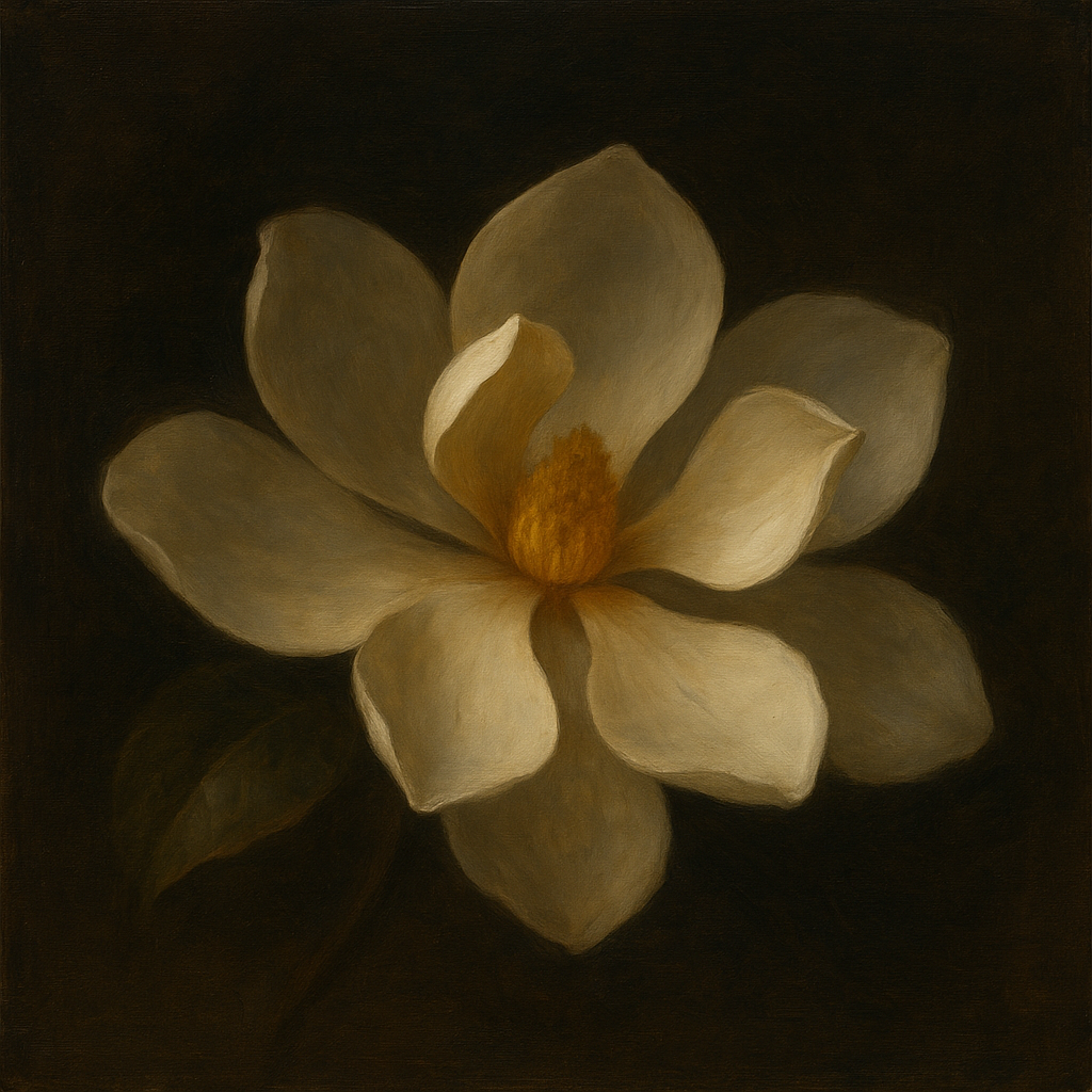 Magnolia Blossom in Quiet Chiaroscuro No. 2 Fine Art Oil Painting - View 1
