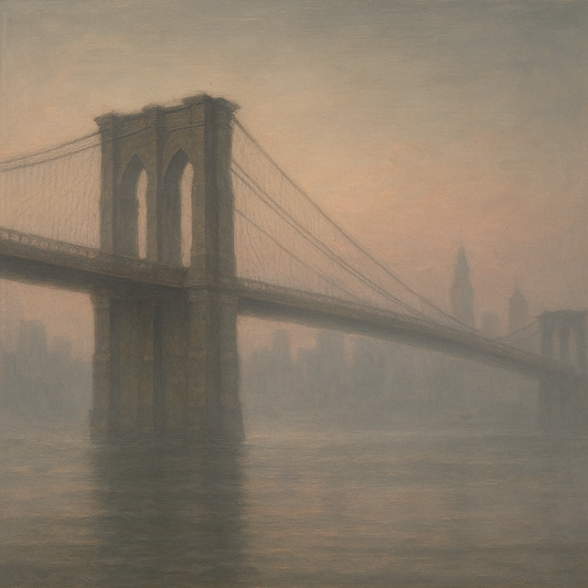 Brooklyn Bridge in Morning River Mist No. 13 Oil Painting 100% Hand Painted Oil on Belgian Linen Canvas, Original Fine Art Wall Decor