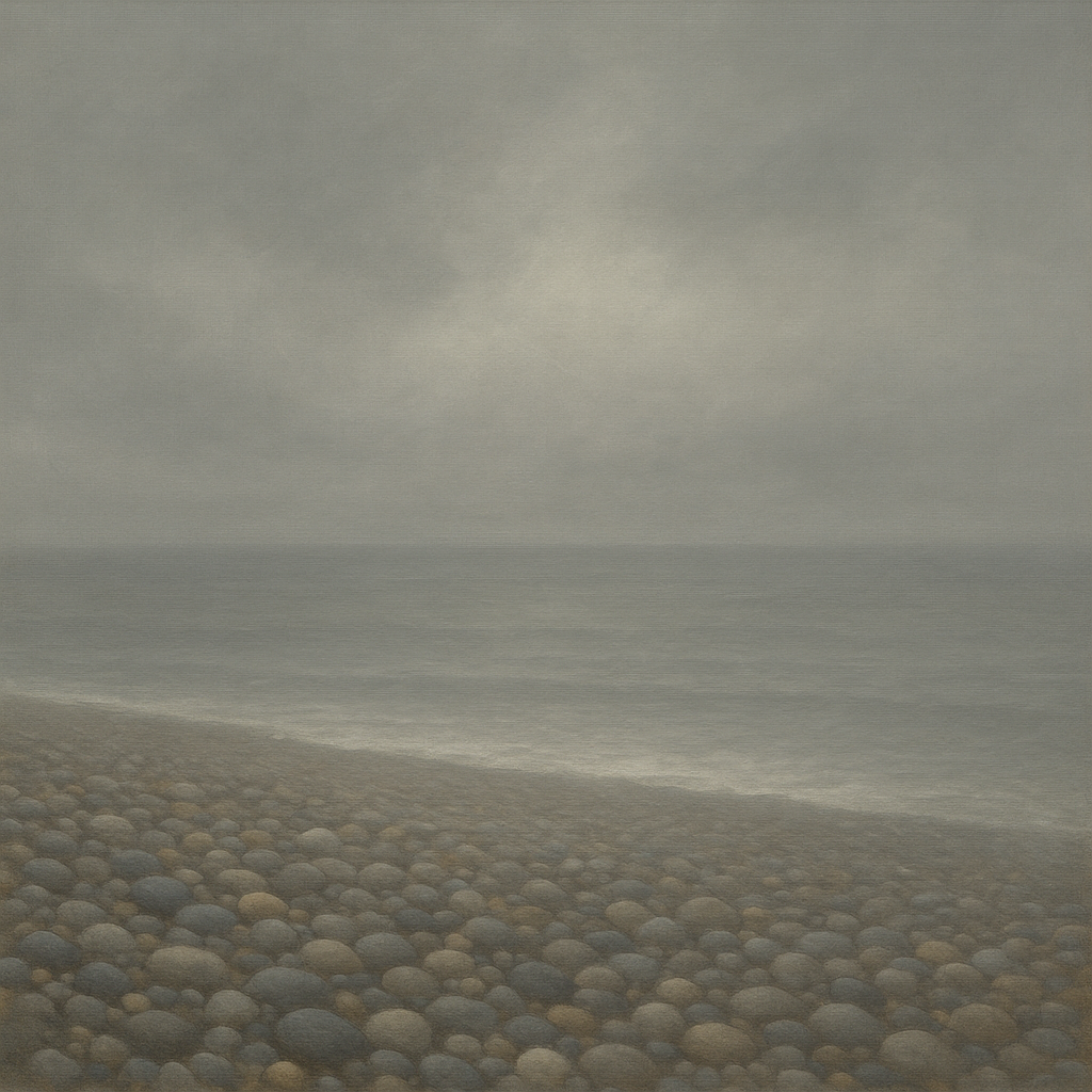 Overcast Coastal Fog & Wet Pebble Shingle No. 2 Oil Painting - View 1