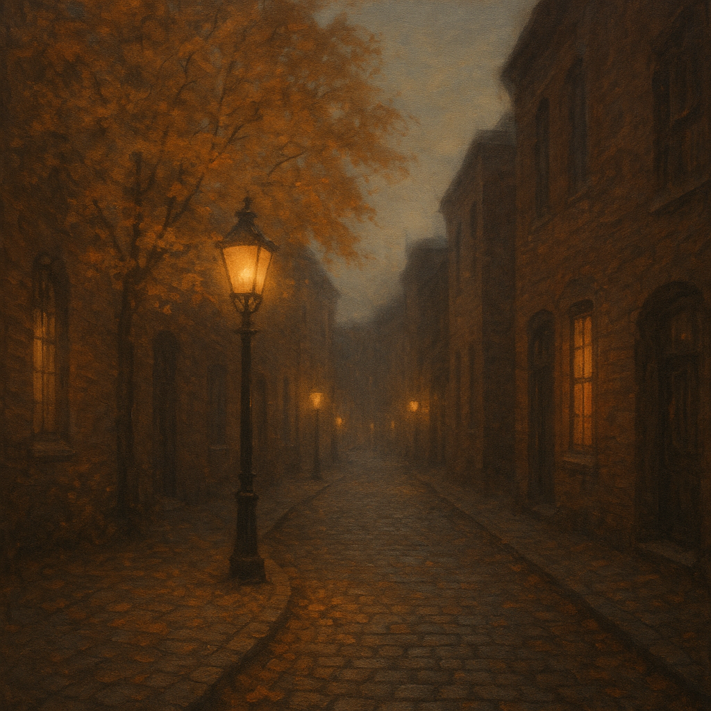 London Gaslamp Alley in Autumn Dusk No. 2 Oil Painting - View 1