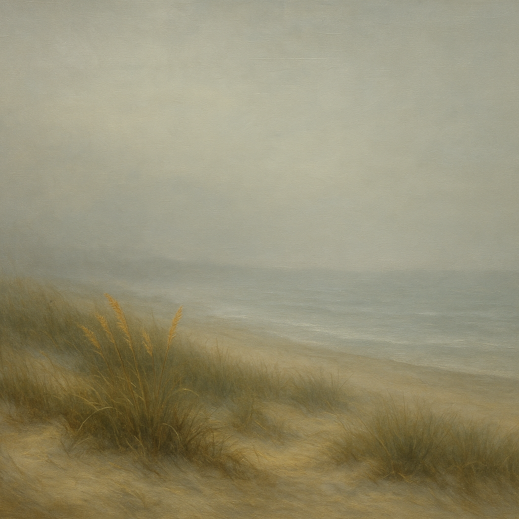 Ethereal Coastal Sea Fog over Silent Dunes No. 3 Fine Art Oil Painting - View 1