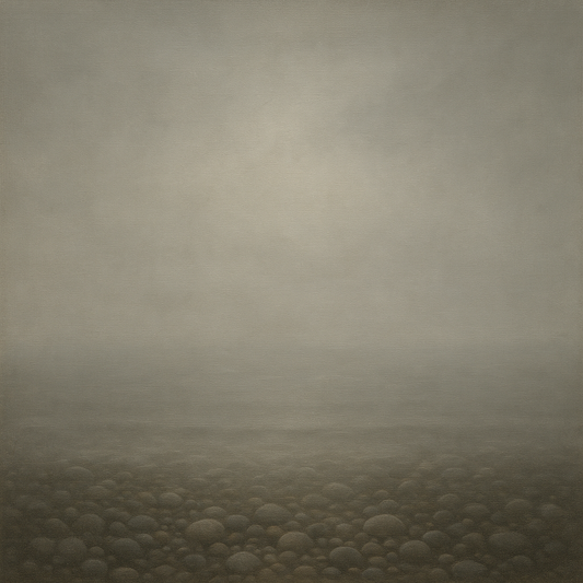 Overcast Coastal Fog & Wet Pebble Shingle No. 13 Oil Painting 100% Hand Painted Oil on Belgian Linen Canvas, Original Fine Art Wall Decor
