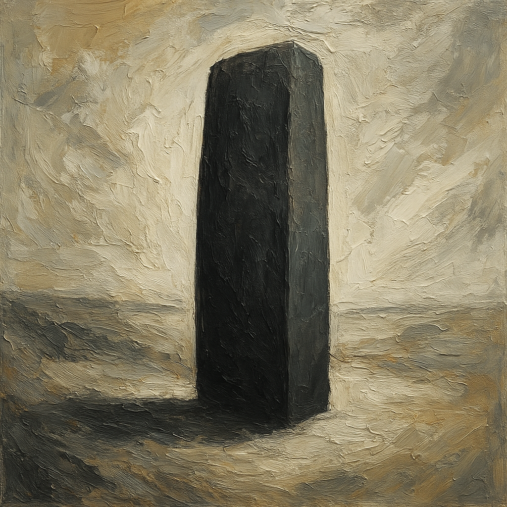 Monolith in Charcoal & Bone Abstract Oil Painting - View 1