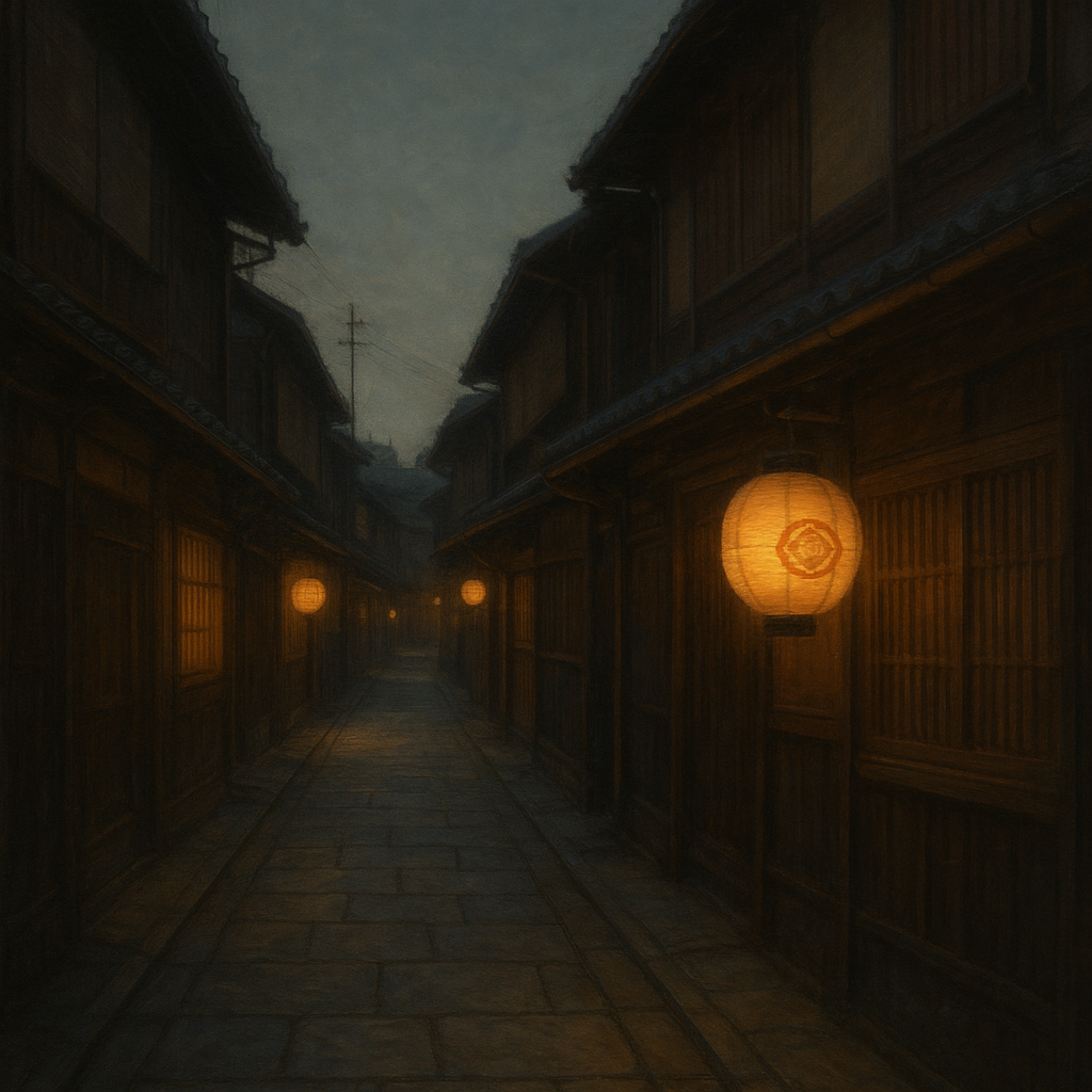 Old Kyoto Gion Alley in Soft Lantern Light No. 11 Oil Painting - View 1