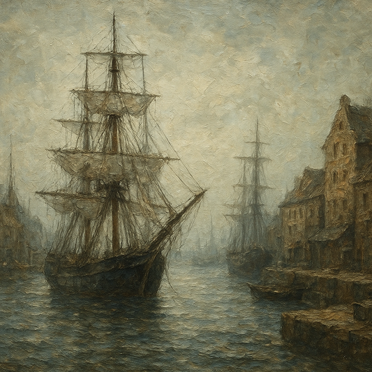 Old World Maritime Harbor & Tall Ships No. 2 Oil Painting - 100% Hand-Painted Master Oil Painting