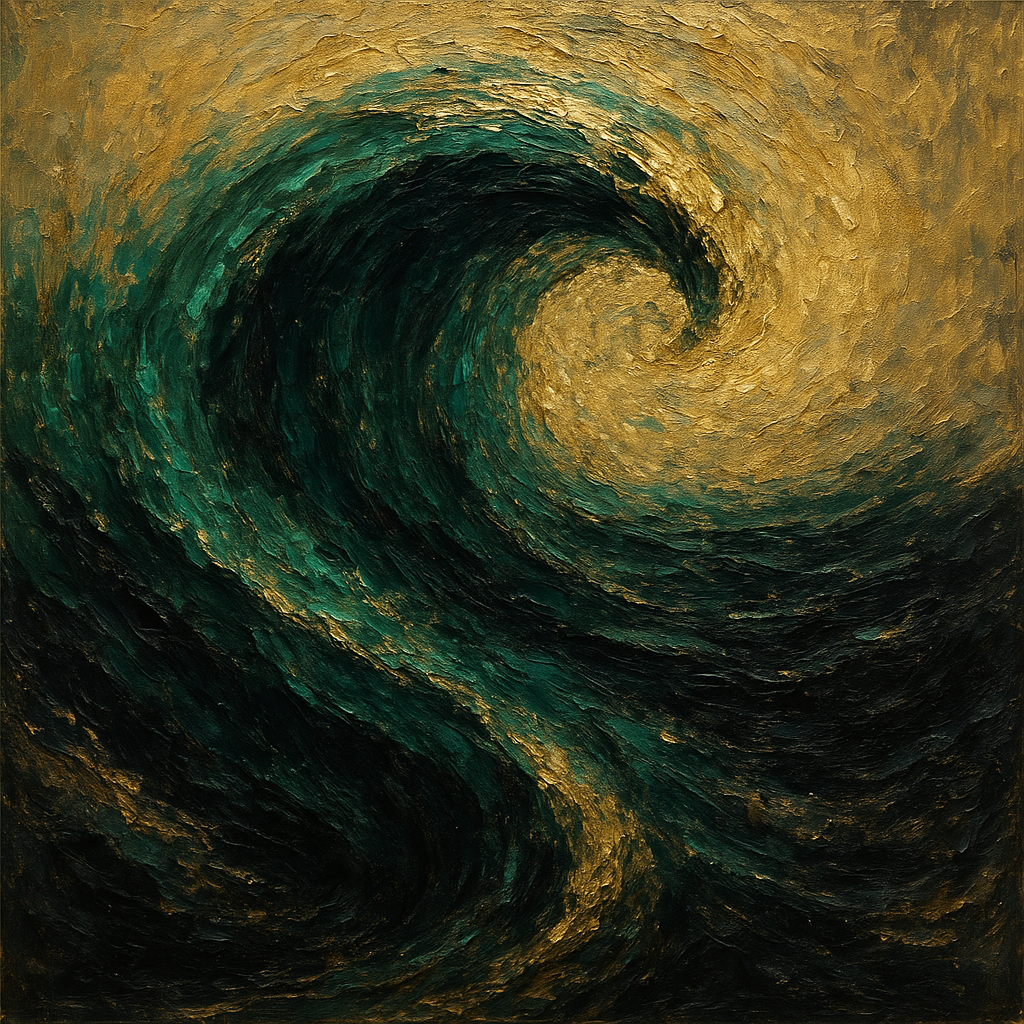 Deep Emerald & Obsidian Swell No. 3 Oil Painting - 100% Hand-Painted Master Oil Painting
