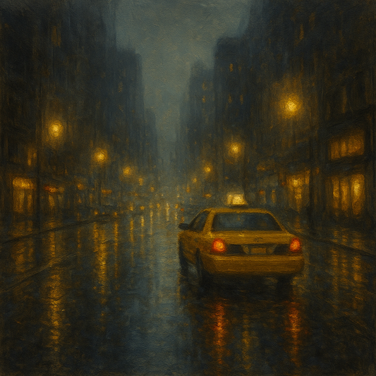 Rain-Drenched Manhattan Avenue Lights No. 22 Oil Painting 100% Hand Painted Oil on Belgian Linen Canvas, Original Fine Art Wall Decor