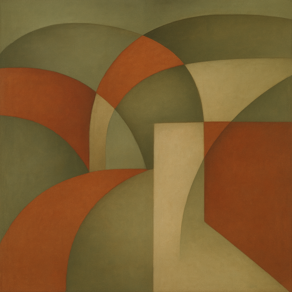 Intersecting Curved Forms in Olive & Rust No. 23 Oil Painting 100% Hand Painted Oil on Belgian Linen Canvas, Original Fine Art Wall Decor