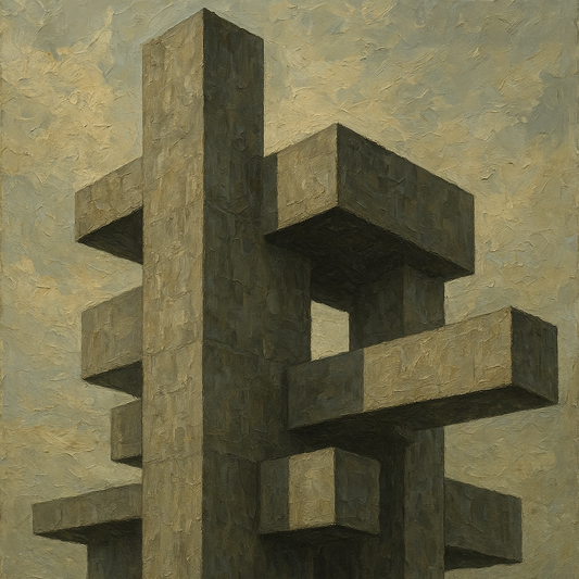 Brutalist Concrete Monolith & Sky No. 7 Oil Painting - 100% Hand-Painted Master Oil Painting