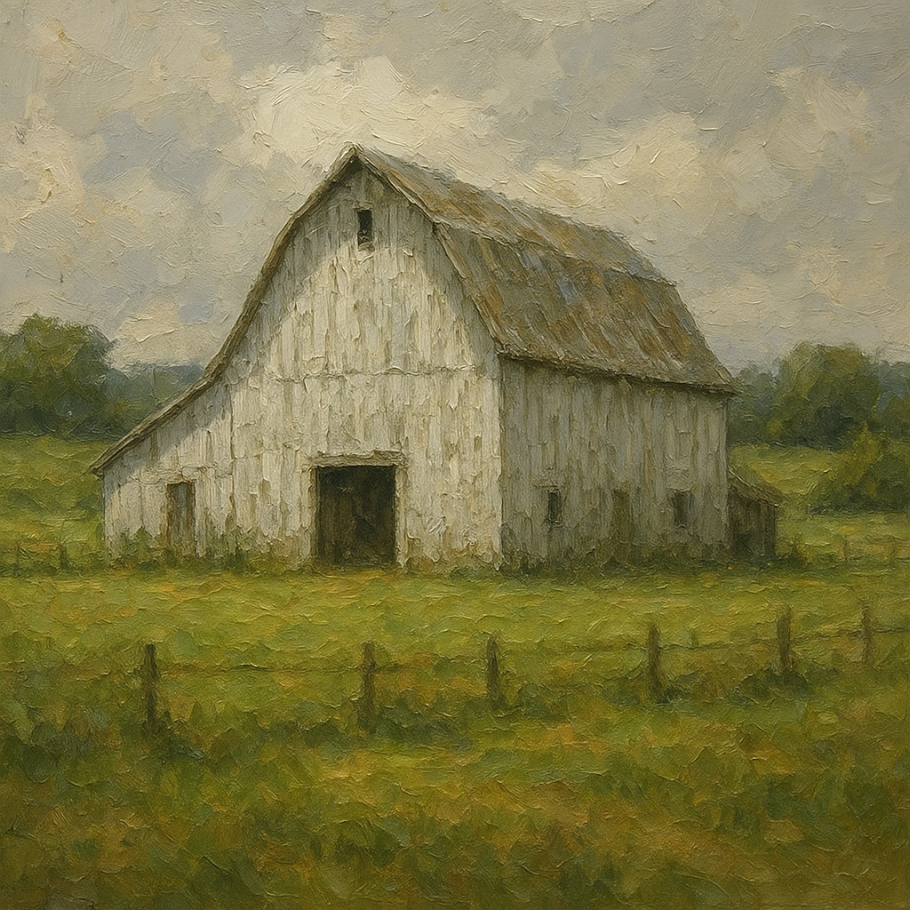 Weathered White Barn & Pasture No. 4 Oil Painting - 100% Hand-Painted Master Oil Painting