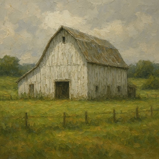Weathered White Barn & Pasture No. 4 Oil Painting - 100% Hand-Painted Master Oil Painting