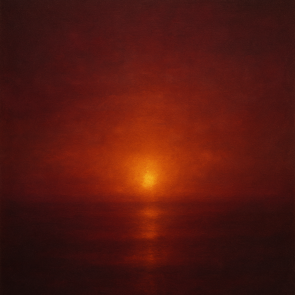 Deep Garnet & Amber Candlelight Horizon Oil Painting 100% Hand Painted Oil on Belgian Linen Canvas, Original Fine Art Wall Decor