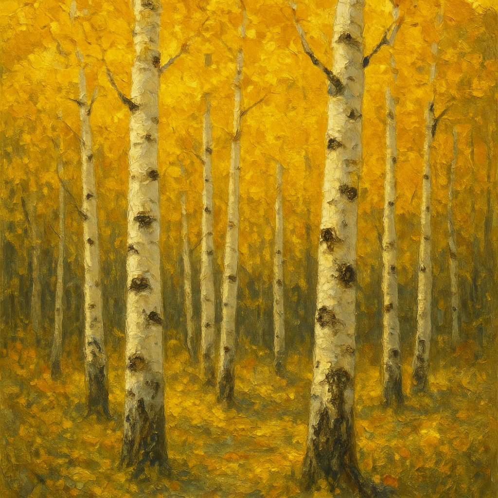 Aspen Birch Forest in Autumn Oil Painting - View 1