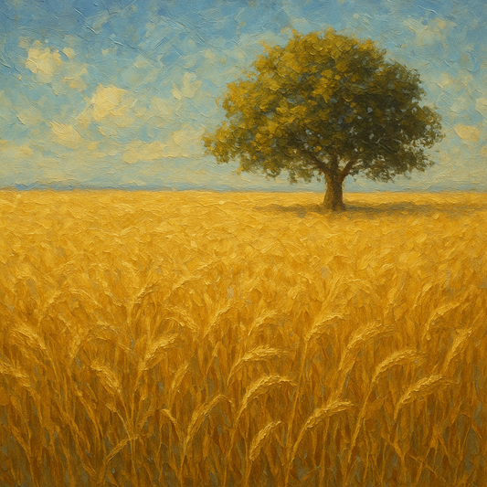 Sun-Drenched Wheat Field & Solitary Tree No. 5 Oil Painting - 100% Hand-Painted Master Oil Painting