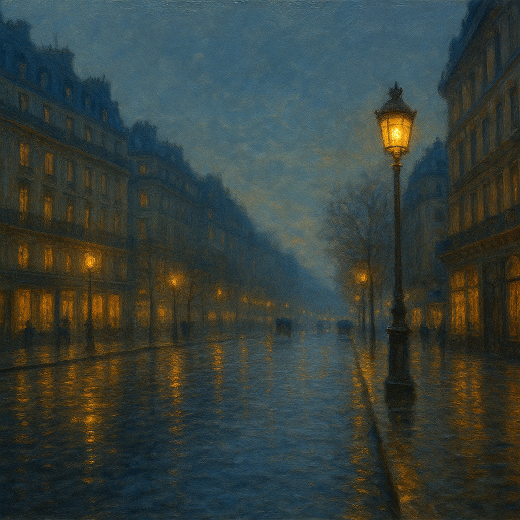 Rainy Parisian Boulevard at Twilight No. 24 Oil Painting - View 1