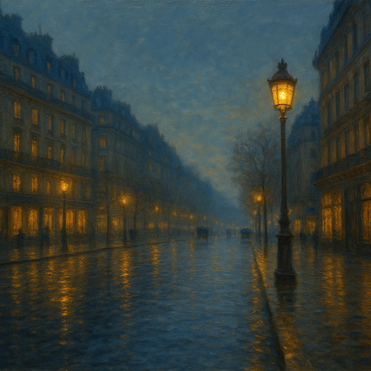 Rainy Parisian Boulevard at Twilight No. 24 Oil Painting 100% Hand Painted Oil on Belgian Linen Canvas, Original Fine Art Wall Decor