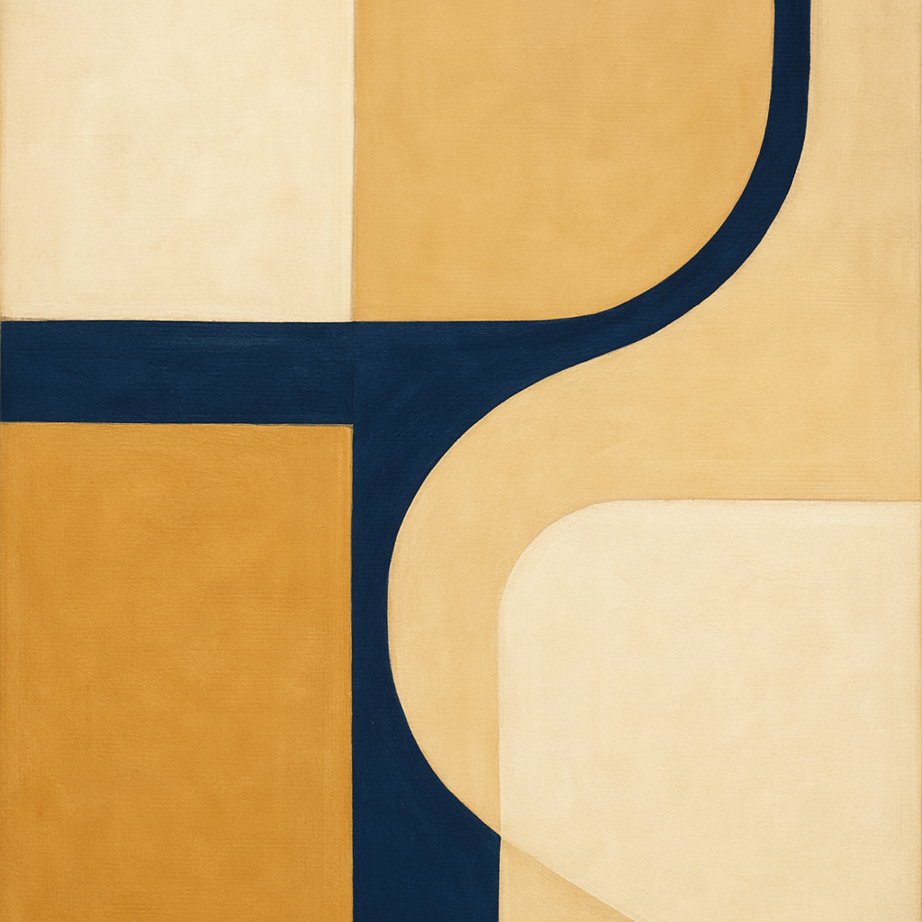 Navy & Warm Beige Geometric Line Balance No. 2 Fine Art Oil Painting - View 1