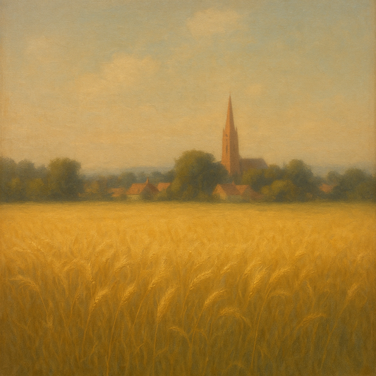 Sun-Drenched Wheatfield & Distant Village No. 2 Oil Painting 100% Hand Painted Oil on Belgian Linen Canvas, Original Fine Art Wall Decor