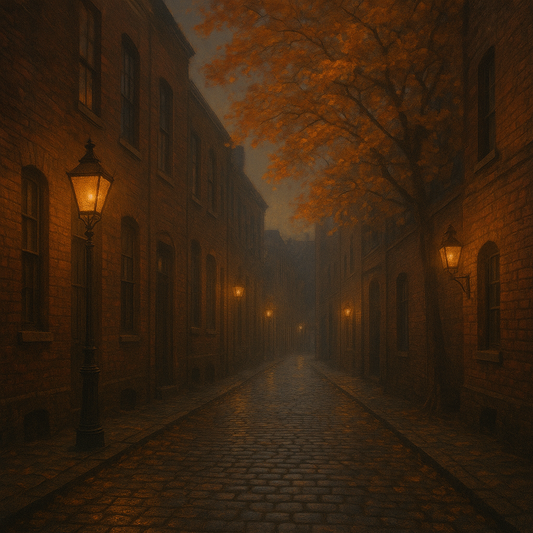 London Gaslamp Alley in Autumn Dusk No. 12 Oil Painting - View 1