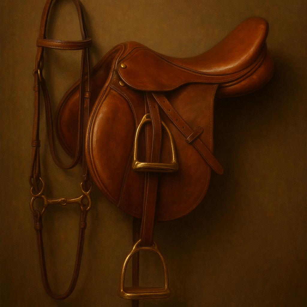 Vintage Bridle & Polished Leather Saddle No. 11 Oil Painting - View 1