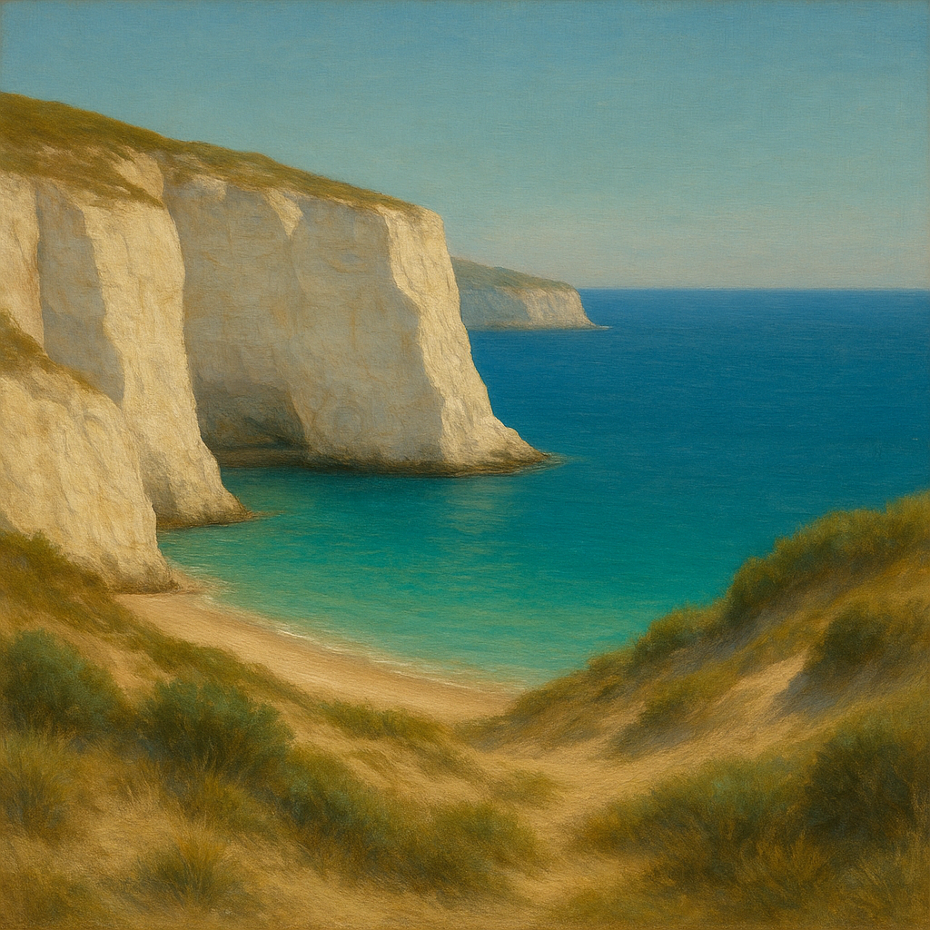 Mediterranean White Cliffs & Turquoise Cove No. 2 Oil Painting - View 1