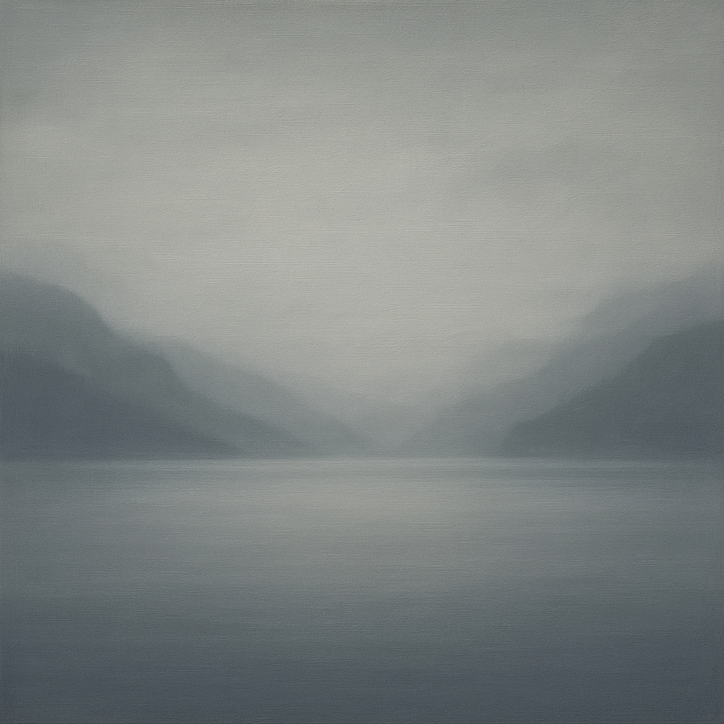 Misty Fjord Horizon in Monochromatic Slate No. 24 Oil Painting 100% Hand Painted Oil on Belgian Linen Canvas, Original Fine Art Wall Decor