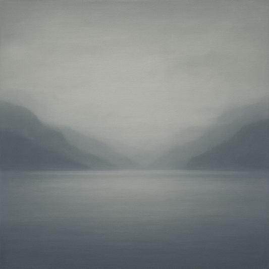 Misty Fjord Horizon in Monochromatic Slate No. 24 Oil Painting 100% Hand Painted Oil on Belgian Linen Canvas, Original Fine Art Wall Decor