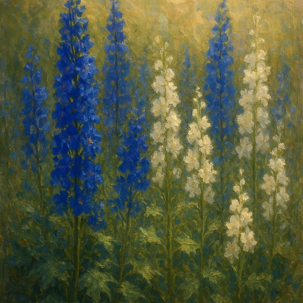 Wild Blue Delphiniums & White Larkspur Garden No. 11 Fine Art Oil Painting - View 1