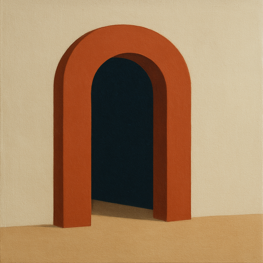 Terracotta Clay & Cream Arch No. 4 - Modern Fine Art Oil Painting - View 1
