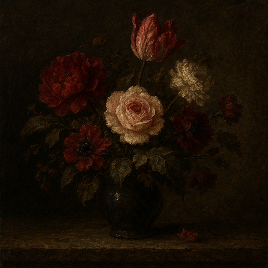 Dutch Golden Age Moody Floral Still Life No. 2 Oil Painting - 100% Hand-Painted Master Oil Painting