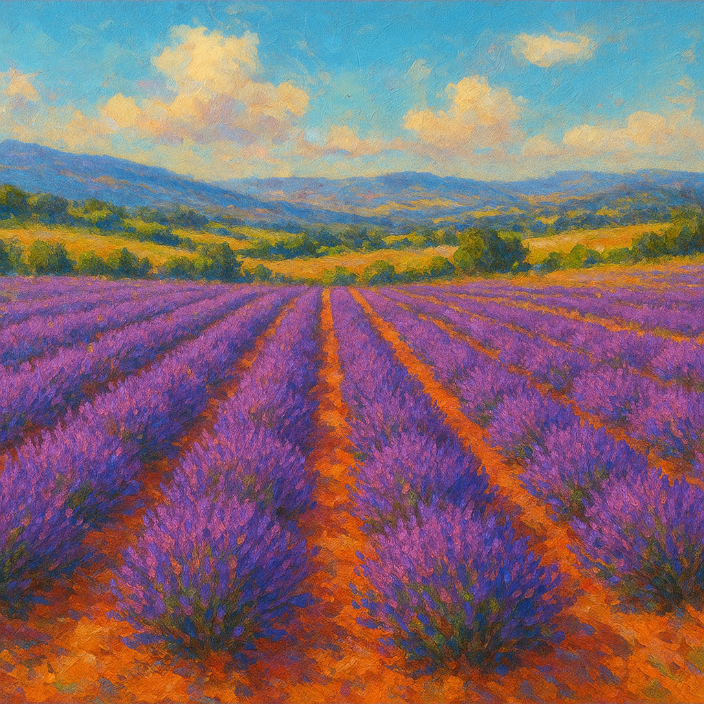 Sun-Drenched Lavender Field in Provence Vista Fine Art Oil Painting - View 1
