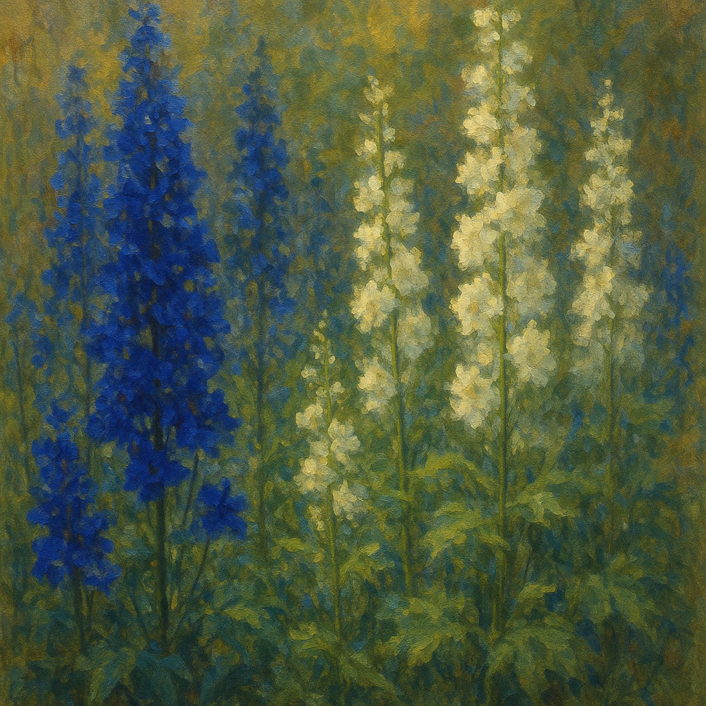 Wild Blue Delphiniums & White Larkspur Garden No. 9 Fine Art Oil Painting - View 1