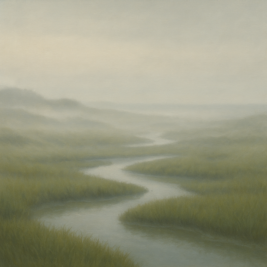 Morning Fog over Cape Cod Tidal Marsh No. 8 Oil Painting - View 1