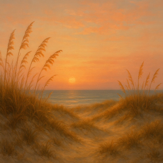 Sea Oats on Rolling Coastal Dunes at Sunset No. 10 Oil Painting 100% Hand Painted Oil on Belgian Linen Canvas, Original Fine Art Wall Decor